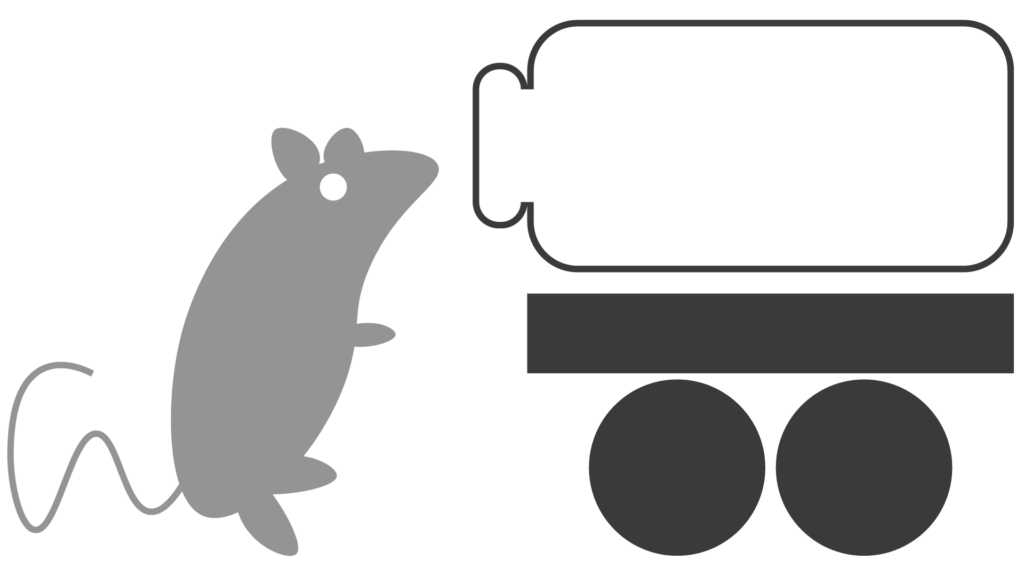 A cartoon rat examines a rodent operated vehicle.