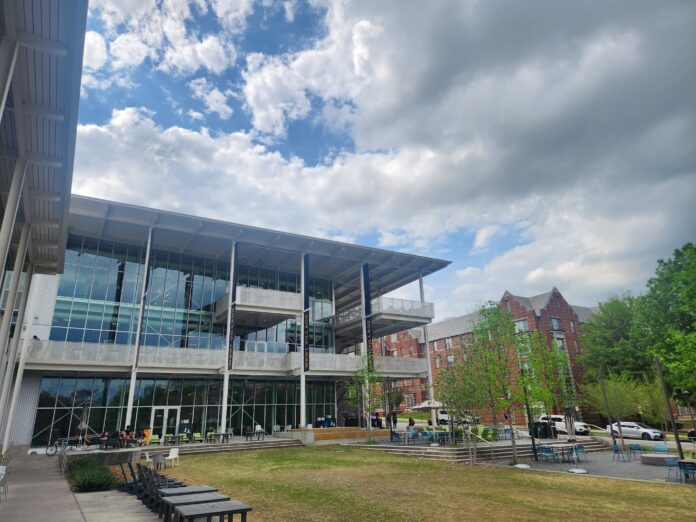 West Village & 8th Street South West Village Dining Hall and Eighth Street Apartments South in the background.