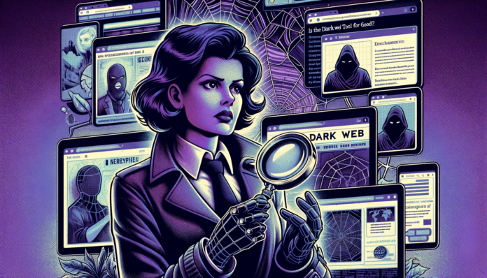 DALL·E 2023-12-16 10.17.08 - A detective magazine-style illustration for the article 'Is the Dark Web a Playground for Criminals or Tool for Good_'. The image shows a detective, a