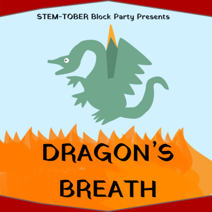 Stem-Tober Cover Cartoon Dragon and fire with the title Dragon's Breath